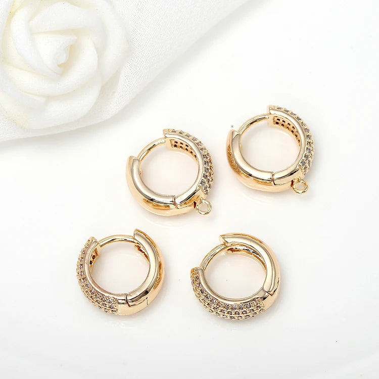 Fashion 14K Gold Plated Zircon Inlaid Women's Hoop Earrings Diy Jewelry Earring Looped Ear Buckles
