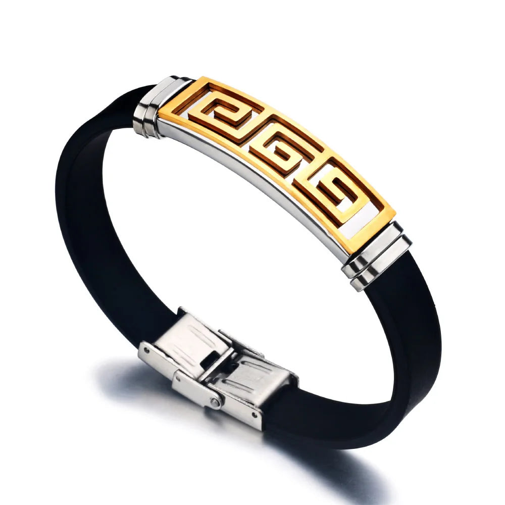 Pulsera Para Hombre De Metal Stainless Steel Electroplated Silicone Bracelet Pulseira Gold Plated Silver Men's Bracelet Bangle