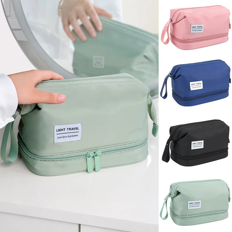Custom Logo Double Layer Fashion Travel Polyester Candy Zipper Makeup Cosmetic Bag