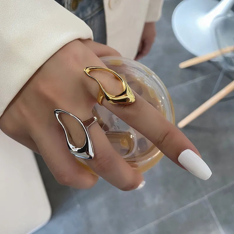 Fashion Design Hollow Geometric Open Work Ring Hipster Hong Kong StyleLuxury Jewelry Simple Gold Plated Ring for Women