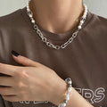Fashion Hiphop Stainless Steel Necklace Pearl Crystal Beads Choker Necklace Crystal Choker Necklace for Women Girls