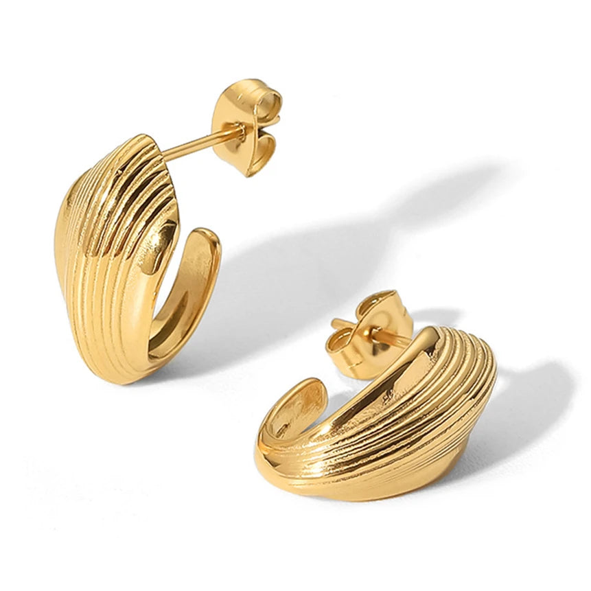 2022 New Arrival Gold Plated Stainless Steel Earrings Personality Geometric Oval Vertical Rib Earrings for Women Girls
