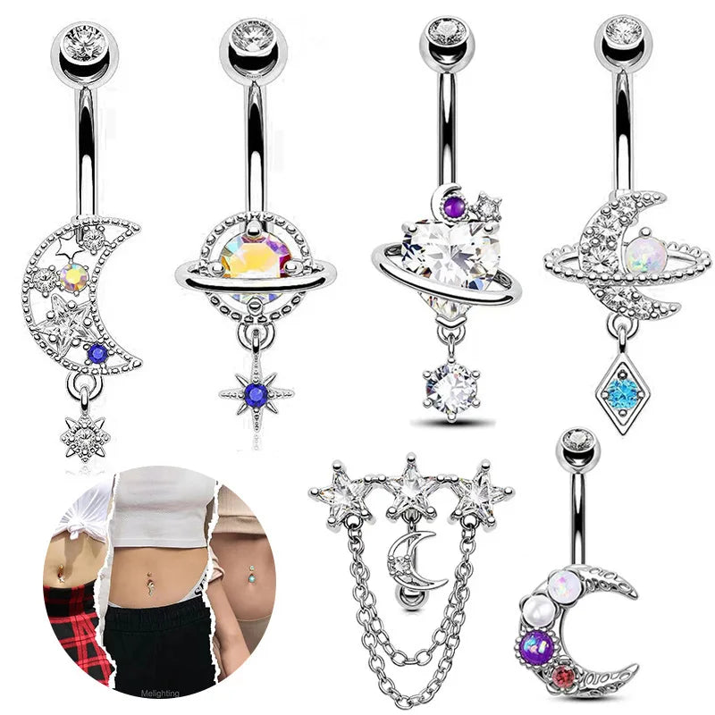 Gaby Dangling Moon Stainless Steel Belly Button Ring Surgical Jewelry Bulk for Wedding Nombril Ombligo Piercing Making