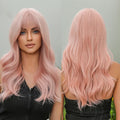MOQ1 Style Synthetic Long Pink Water Wave Wigs with Bang for Women Cosplay Party Natural Daily Wig Heat Resistant