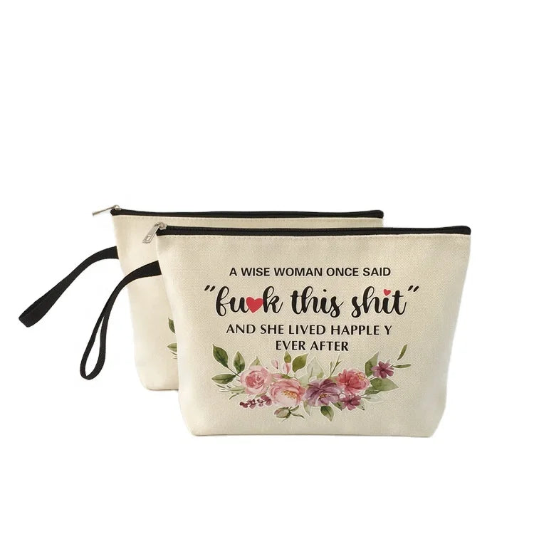 New Arrival Custom  Logo Printed Organic Cotton Canvas Pencil Pouch Toiletry Travel Makeup Cosmetic Bag