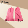 Sample Support Women's Fashion Pink Goatskin Leather Gloves Sheepskin Material for Daily and Winter Outdoor Scenes