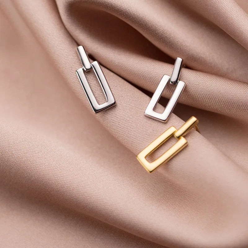 Fashion Jewelry 925 Silver Earrings 18K Gold Plated 925 Sterling Silver Rectangular Geometric Stud Earrings Jewelry for Women