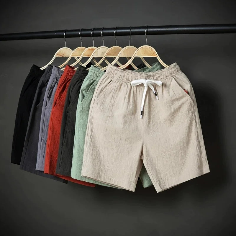 Clearance Sales Clothing Manufacturers Custom Hot Sells Summer Men Plus Size Cotton Linen Elastic Waist Shorts