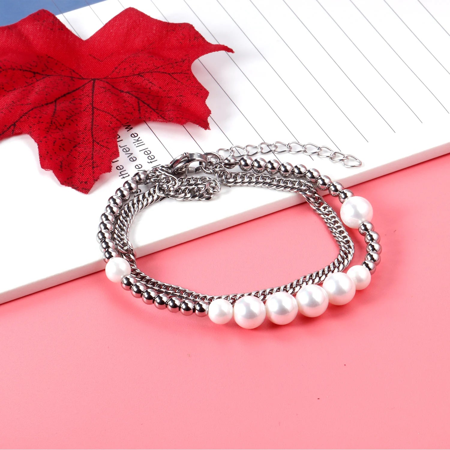 Stainless Steel Pearl Bracelet for Women Multi Layer Chain Beaded Bracelets Hypoallergenic Waterproof Fashion Jewelry Wholesale