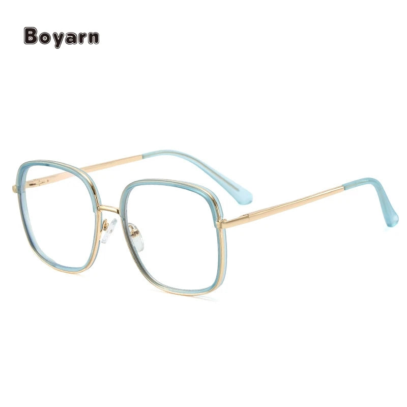 Boyarn  Hot Sell New Square Women Optical Frame Clear Lens Mental Sunglasses Frame Eyeglass Frame Optical Shades