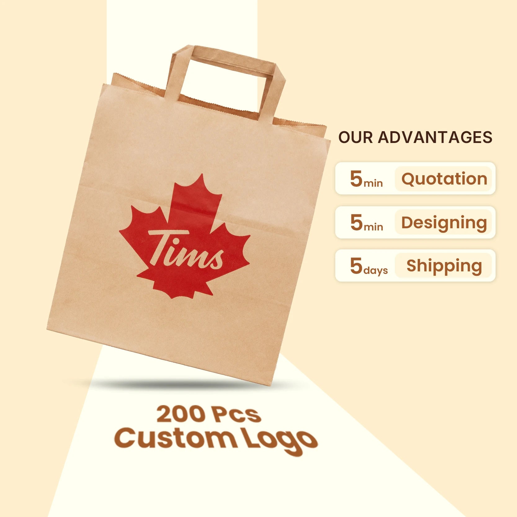 Custom Eco-Friendly Flat Handle Kraft Paper Bag Recycled Materials Food Delivery Takeaway Bag for Restaurant Use