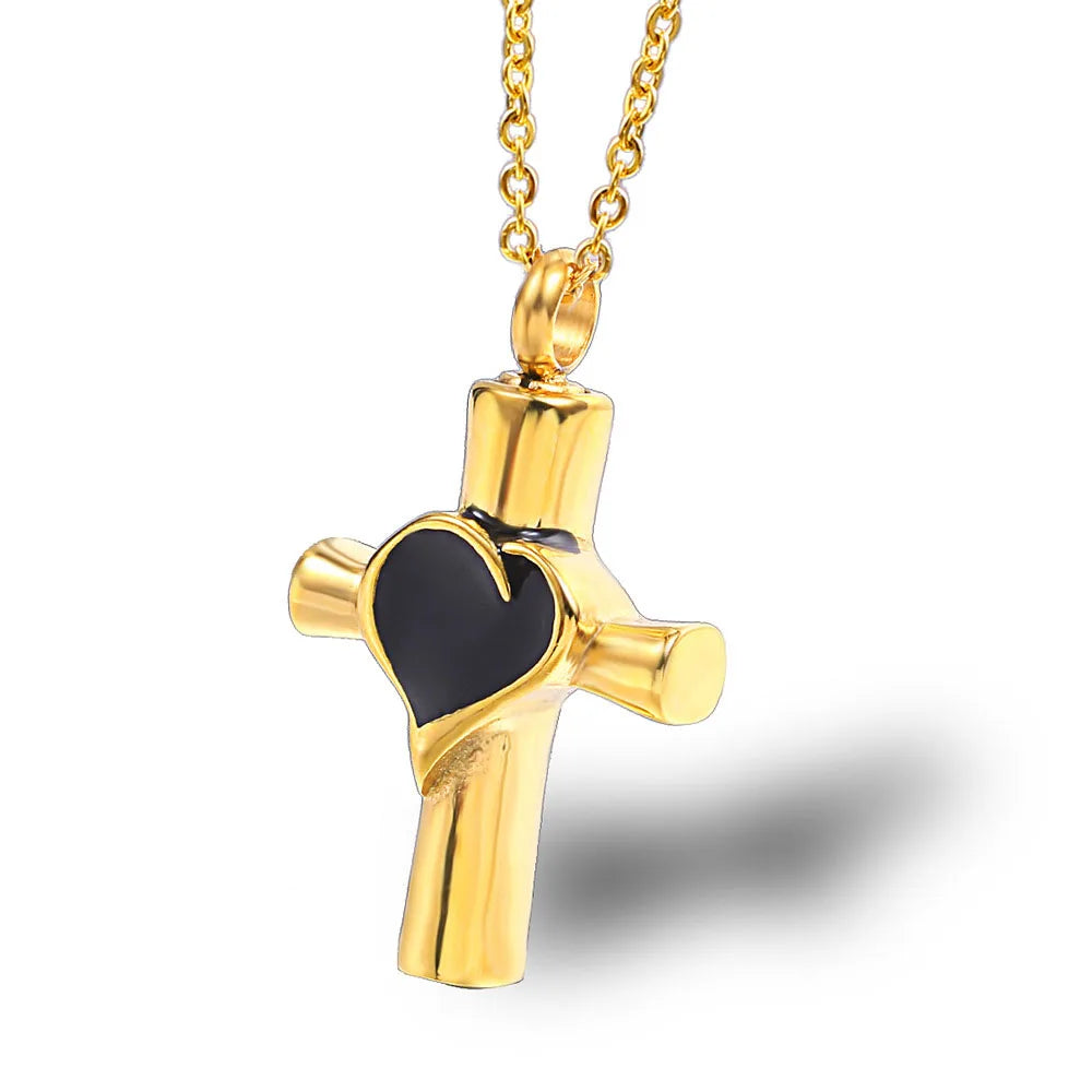 Keepsake Souvenir Christian Religious Heart Stainless Cremation Jewelry Coffin Pendant Cross Pendant Necklace