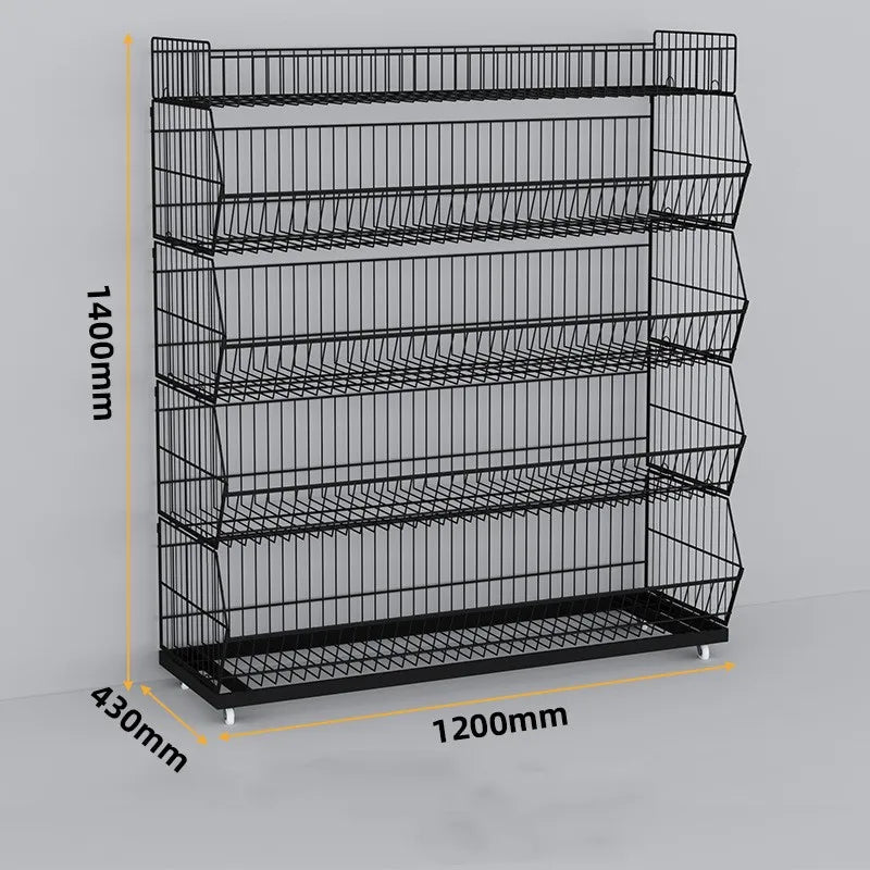 Stationery Shop Stackable Display Racks Wire Mesh Storage Basket Fruit Vegetable Metal Supermarket Shelving