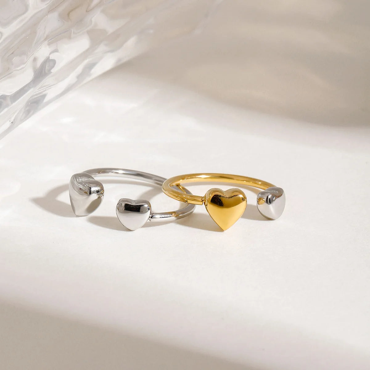 New Arrival Trend 18K Gold Plated Chunky Ring Love Heart Open Rings Stainless Steel Fashion Jewelry Rings