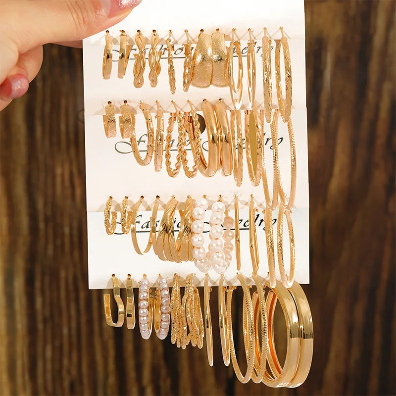Simple Metal Earrings 6 Pairs of Retro Fashion Gold Geometric C-shaped Earrings Earrings Women