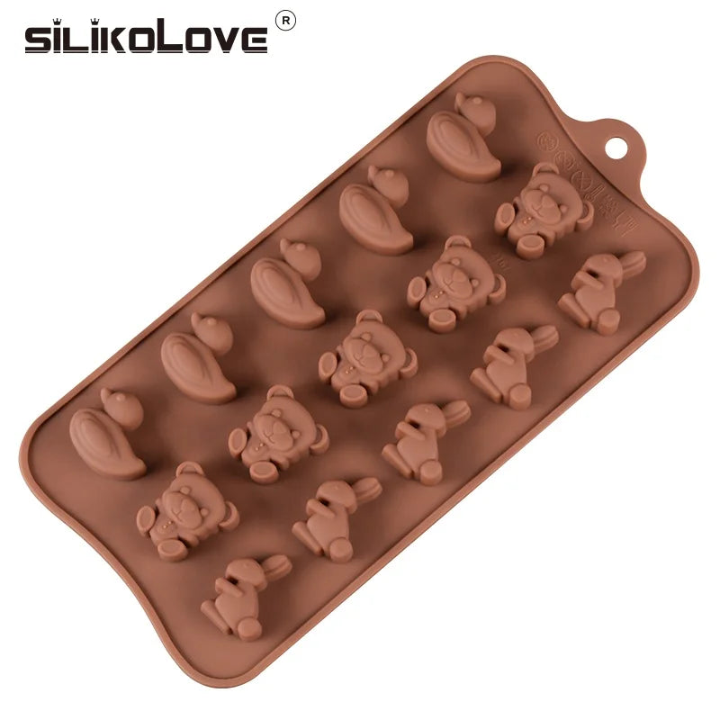 Reusable Nonstick Food Grade Bear Shaped Rabbit Shaped Duck Shaped Silicone Chocolate Mold