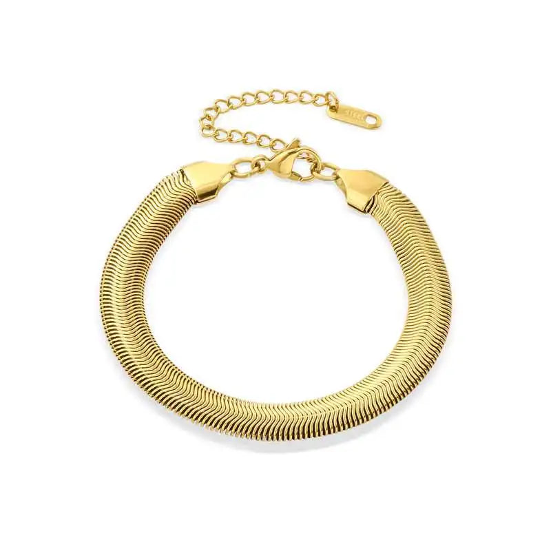 2022 Fashion New Stainless Steel 14K Gold Light Luxury Simple Flat Snake Bone Chain Bracelet Jewelry Wholesale