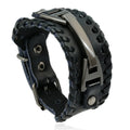 Hot Selling Punk Style Men's PU+Alloy Handmade Woven Black Gun Plated Geometric Bangle Bracelet