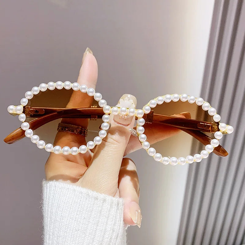 YL 2025 New Pearl Sunglasses Female Fashion Trend Fashion Elliptical Pearl Eyewear Sunglasses Gafas De Sol Para Mujer