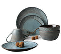 Wholesale Classic Embossed Ceramic Dinnerware Sets with Mugs Bowls Utensils Kit-Dishwasher Safe for Home Use