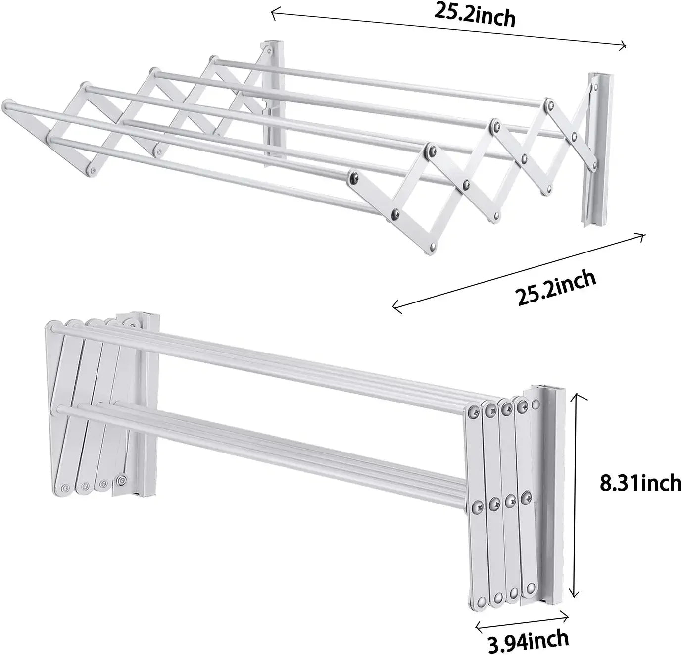 Compact Sleek Design X-Type Retractable Wall Mounted Drying Rack 5 Poles Stainless Steel Hanger for Bathroom or Laundry Room