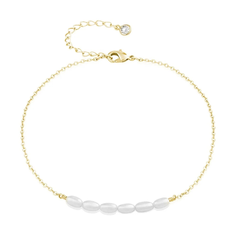 Natural Freshwater Pearl Anklets Stainless Steel Decorated Summer Beach Ankle Chains