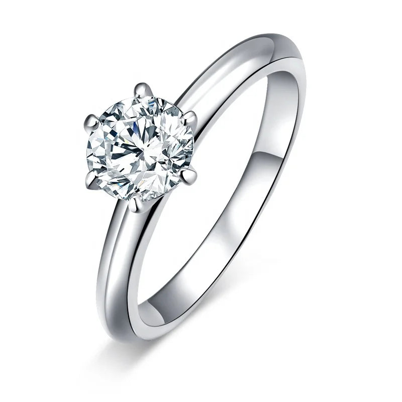 Classic 1C Moissanite Engagement Rings Round Shape Cut Silver 925 Jewelry Dating Party Gift Size 5-9 Dating Party Fine Jewelry