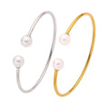 Luxury Pearl Bangles C Shaped 18k Gold Plated Stainless Steel Open Cuff Bangle Women Jewelry