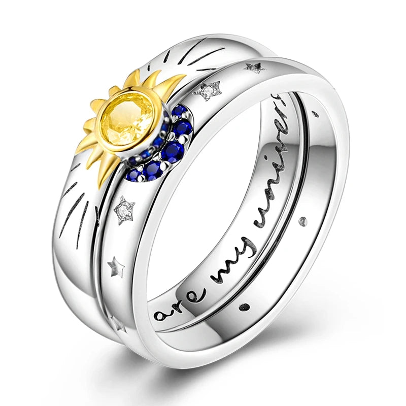Silver Plated Starry Galaxy Cosmic Combination Rings for Engagement Wedding Anniversary Party or Gift Giving