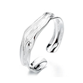 S925 Sterling Silver Concave and Convex Irregular Folds Texture Opening Ring Ins Style Minimalist Light Luxury Style Ring Female