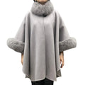 Elegant Winter Luxury Warp Women 100% Wool Cashmere Fur Shawl Fox Fur Poncho