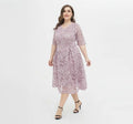 Spring Summer Women Lace Half Sleeve Midi Dress Elegant Formal Plus Size Evening Dresses