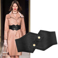 Black Fabric Leather Waist Belt Wide Adjustable Cinch Elastic Belts Vintage Chunky Buckle Waistband Dress Accessories for Women
