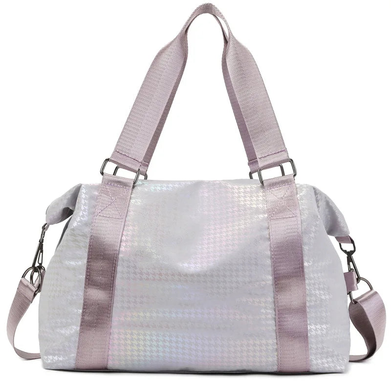 Large Capacity Nylon Fitness Gym Bag Dry Wet Separation Fashion Shiny Laser Holographic Design Zipper for Travel Overnight