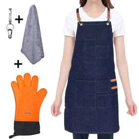 WD Grilling BBQ Canvas Bib Apron Accessories Kit with Thermal Sleeveless Apron Bottle Opener Towel and Oven Glove
