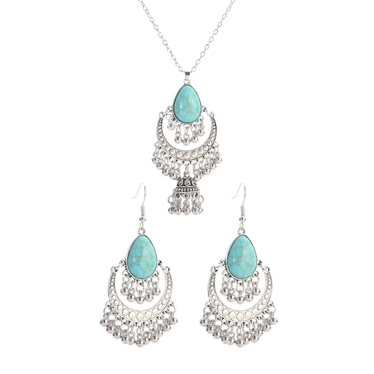 Water Drop Pendants Turquoise Gemstone Charms Jewelry Ethnic Dangle Hoop Earrings for Women