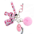 Pom Pom Sound Alarm Hand Sanitizer Holder No Touch Door Opener Self Defense Keychain Set-7pcs Set