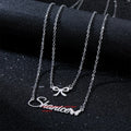 Tiny Heart Double Names Plated Pendants Stainless Steel Layered Silver 3 Layer Necklace Gold Plated Women's Zircon Statement
