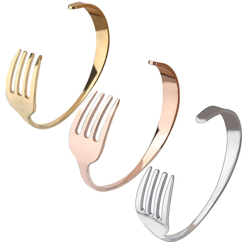 Popular Creative Couple Versatile C-shaped Open Stainless Steel Fork Bracelet