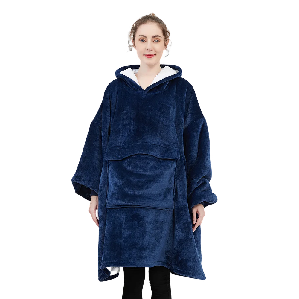 Super Soft Cozy Custom Design Hooded Wearable Blanket Fleece Wrap Blanket With Keep Warm Inside and Outdoors