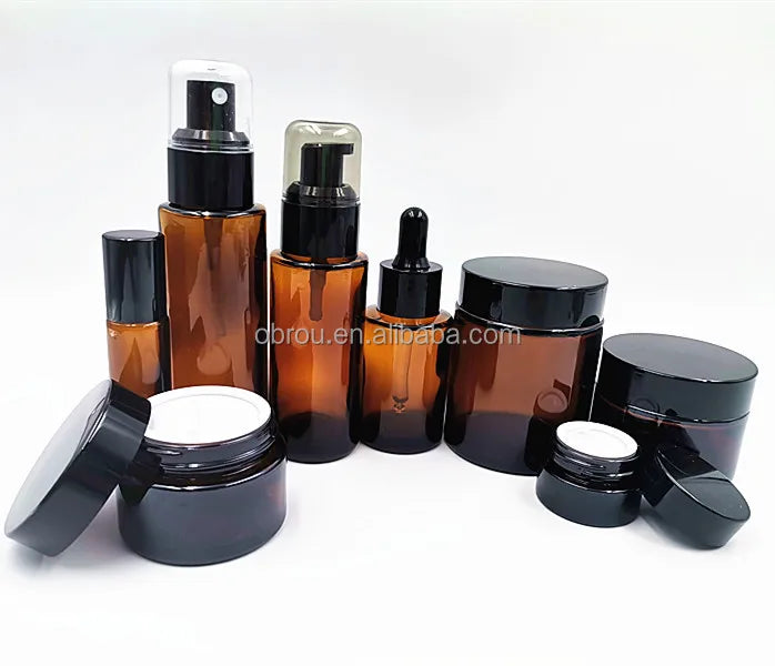 Luxurious Clear Amber Serum Essential Oil Pump Spray Cosmetic Jar 30ml 60ml 100ml Glass Dropper Bottles Oil Box Packaging Use