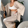 2023 Women Suit Cardigan Long Sleeve Top Pocket Wide Leg Trousers Two Piece Set