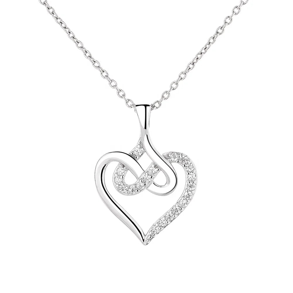 925  Silver Double Heart Shape Diamond Pendant Necklace for Women Solid White Fine Jewelry
