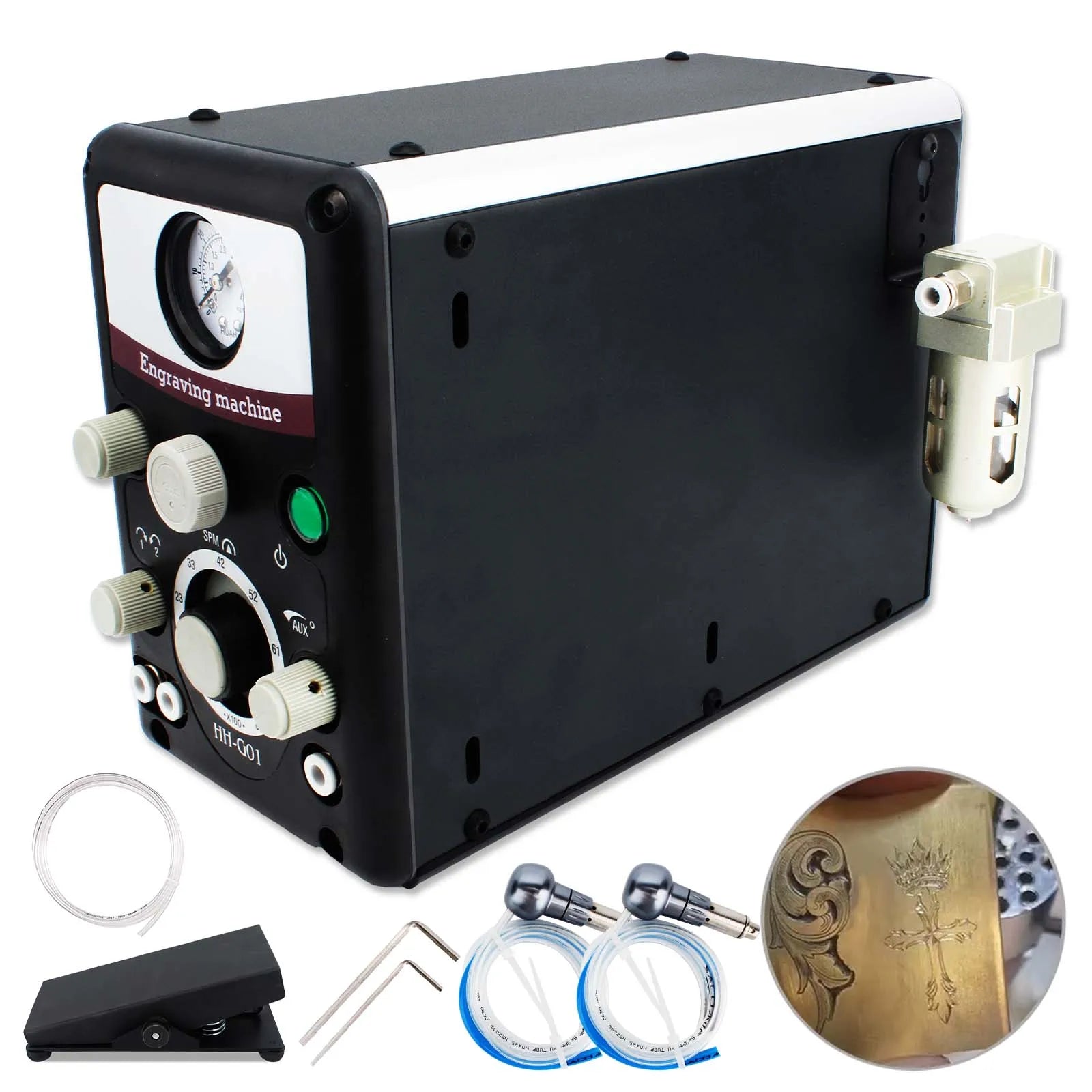 Pneumatic Jewelry Engraver Machine 110V/220V Hand 400-8000 RPM Graver Handpiece Double-Head Micro for Permanent Jewelry Machine