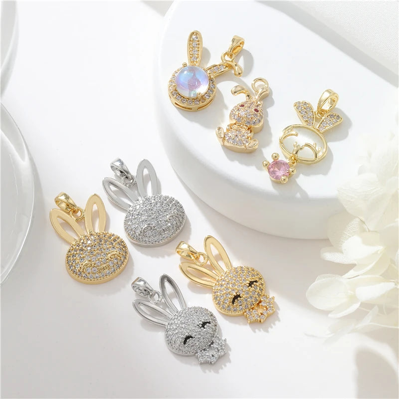Wholesale Brass 14K Gold Plate CZ Charms Rabbit Pendant Micro Inlaid Zirconia Jewelry Accessories for Jewelry Making