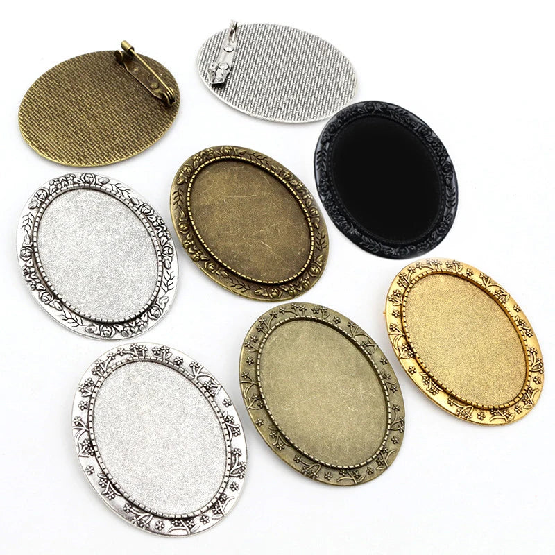 30x40mm Inner Size Vintage Floral Brooch Blanks Oval Cabochon Base Bezel Trays DIY Jewelry Supplies Findings