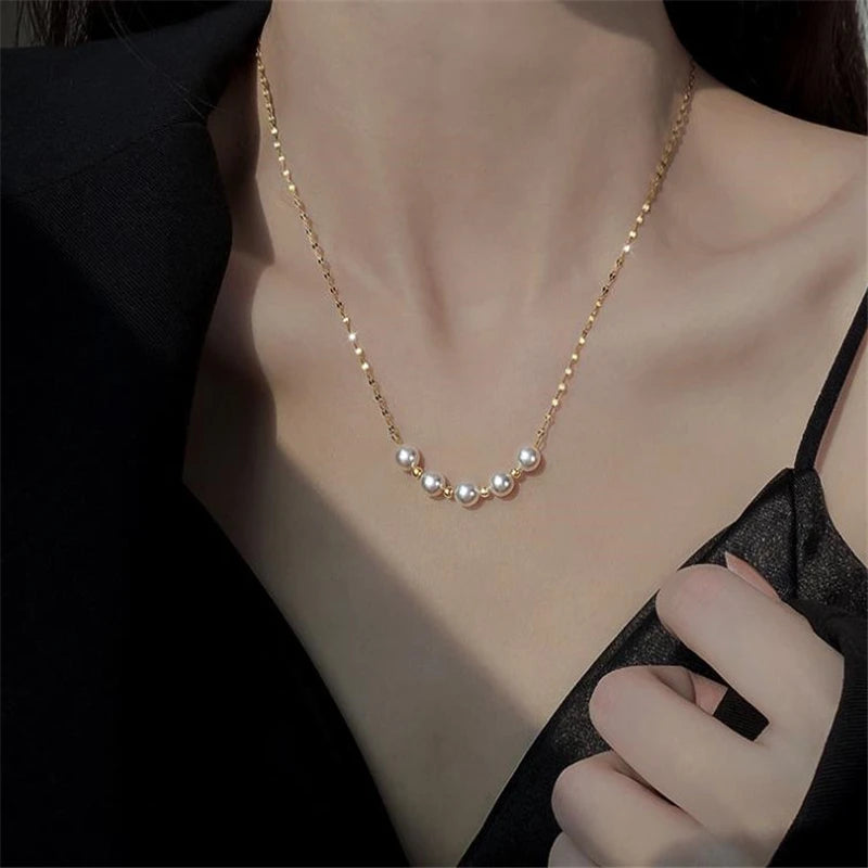 Collar De 2022 New Vintage Pearl Necklace Female Chain Pendant Fashion Jewelry Choker Clavicle Necklace