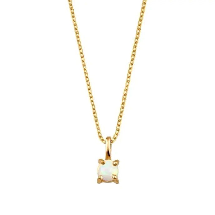 Fashion 925 Sterling Silver Women Jewellery 18K Gold Plated Four Claw Opal Pendant Necklace