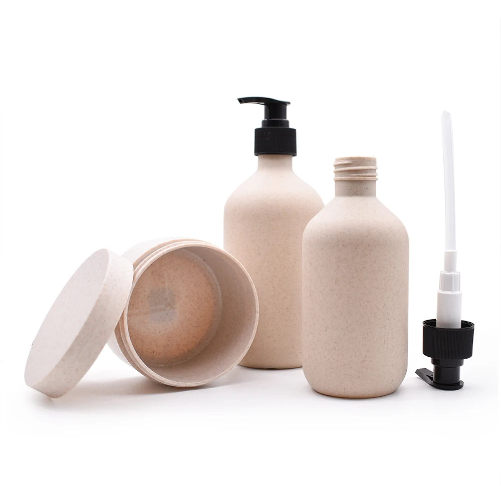 500ml 250ml Eco Friendly Biodegradable Cosmetic Container Wheat Straw Plastic Shampoo Pump Bottle