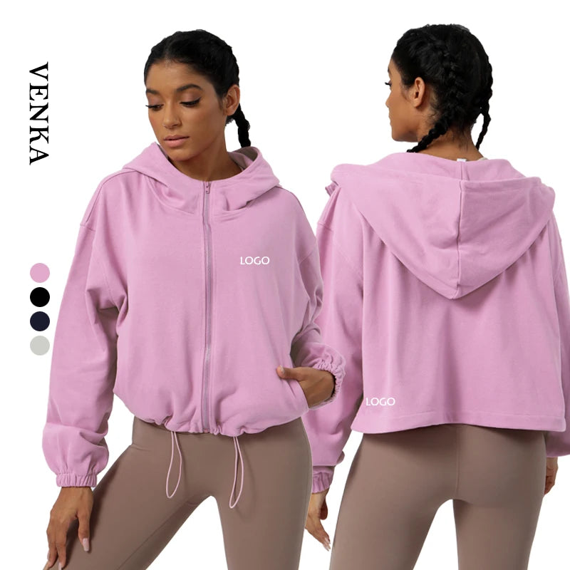 Ladies High Neck Fitness Running Autumn Jackets High Quality Sports Women's Jackets with Zipper Pocket Solid Pattern for Winter